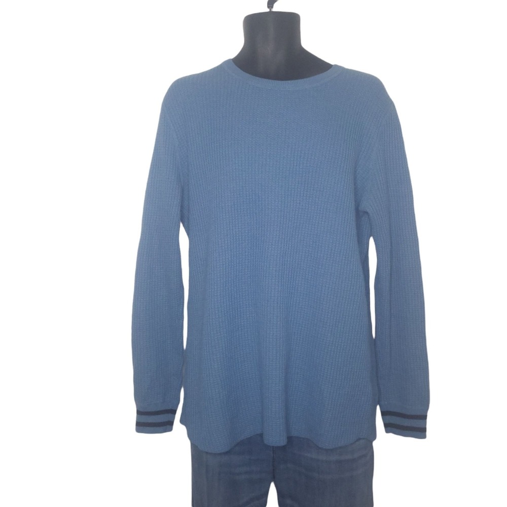 H&M Wool Blend Blue Sz L Sweater‎ Men Blue Long Sleeve Fleece Waffle Knit Casual